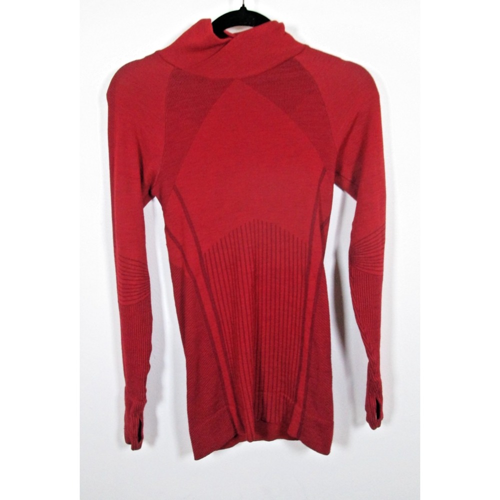 Athleta‎ Top Size Small Red Ribbed High Neck  Wool Blend Athleisure Thumbholes
